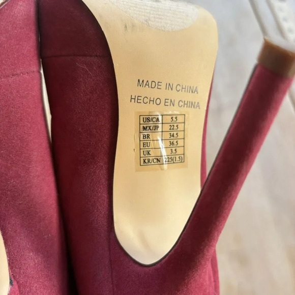 FOREVER 21 Red Maroon Faux Suede Point Toe High Heel Stiletto Ankle Booties 5.5 - Picture 5 of 11